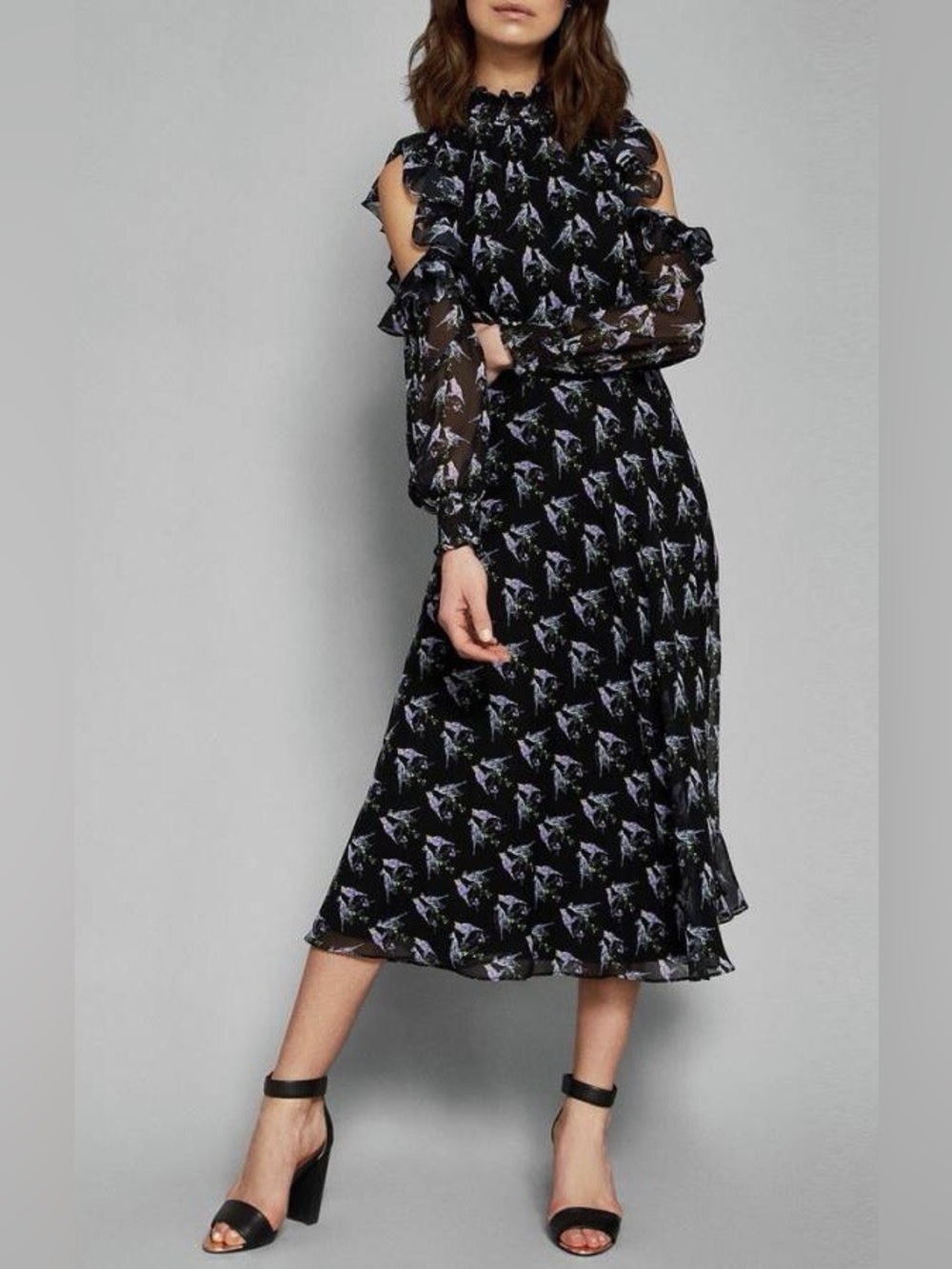 Ted Baker Black Midi Dress with Lilac Floral Print